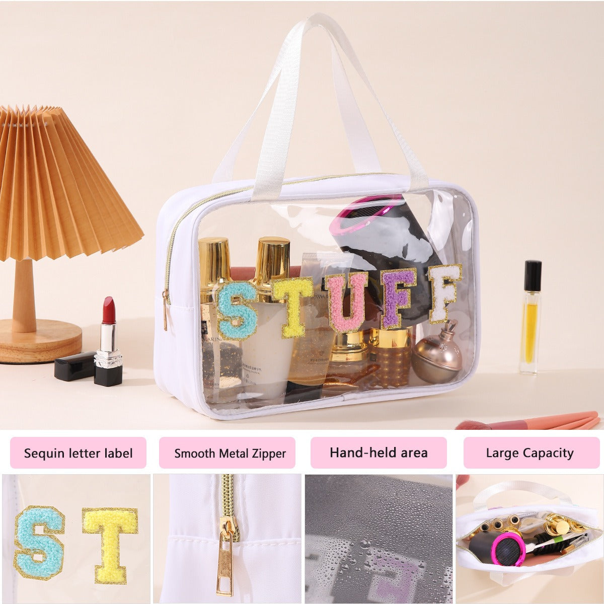 Clear Waterproof Makeup Bag, Portable Cosmetic Storage Bag, Zipper Toiletry Bag for Travel, Makeup Organizer for Home