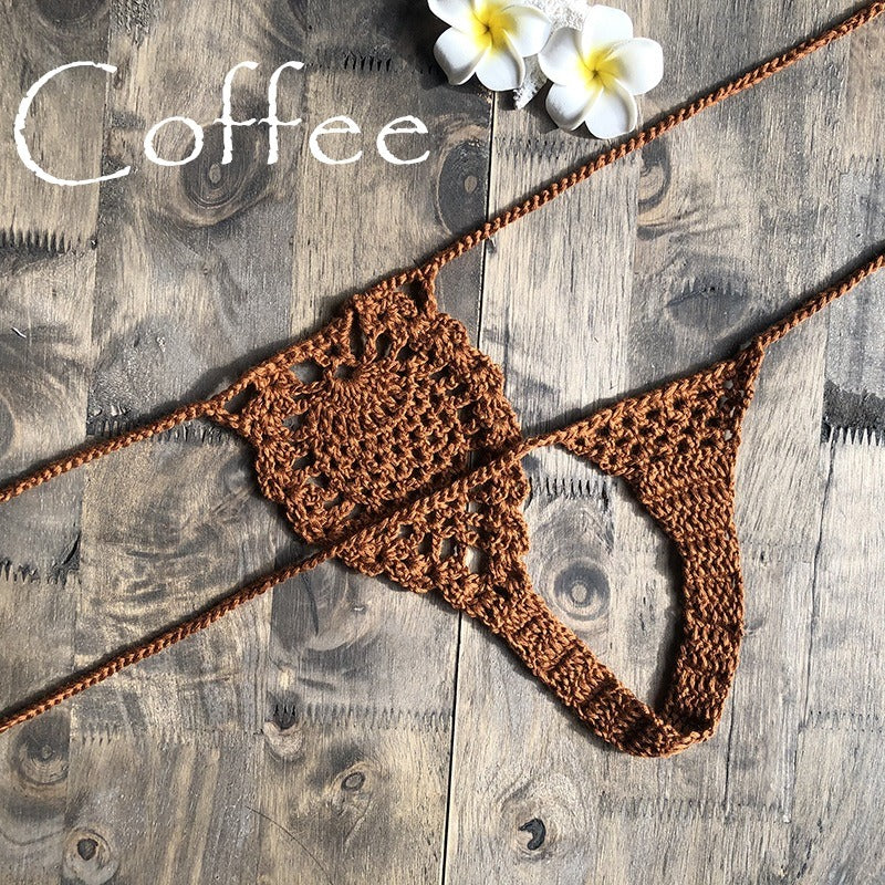 European and American fashion modern retro style Instagram beach handmade woven flower bud fun hollow out shorts