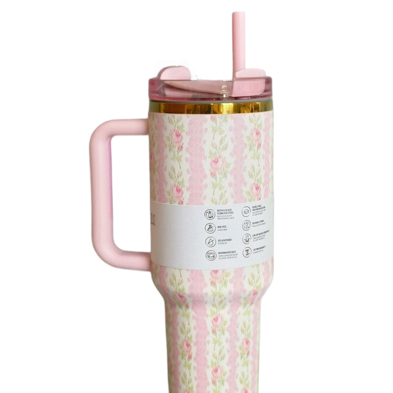 40oz Stainless Steel Vacuum Travel Car Mug with Handle, Lid and Straw. Large Capacity Water Bottle Cup Tumbler.
