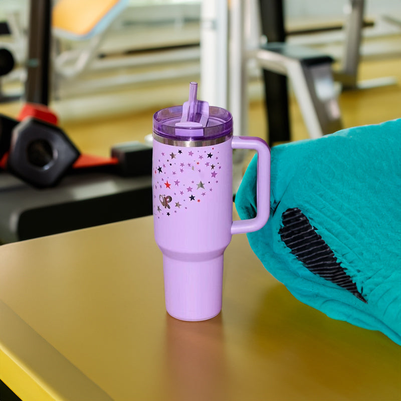 40oz Stainless Steel Vacuum Travel Car Mug with Handle, Lid and Straw. Large Capacity Water Bottle Cup Tumbler.