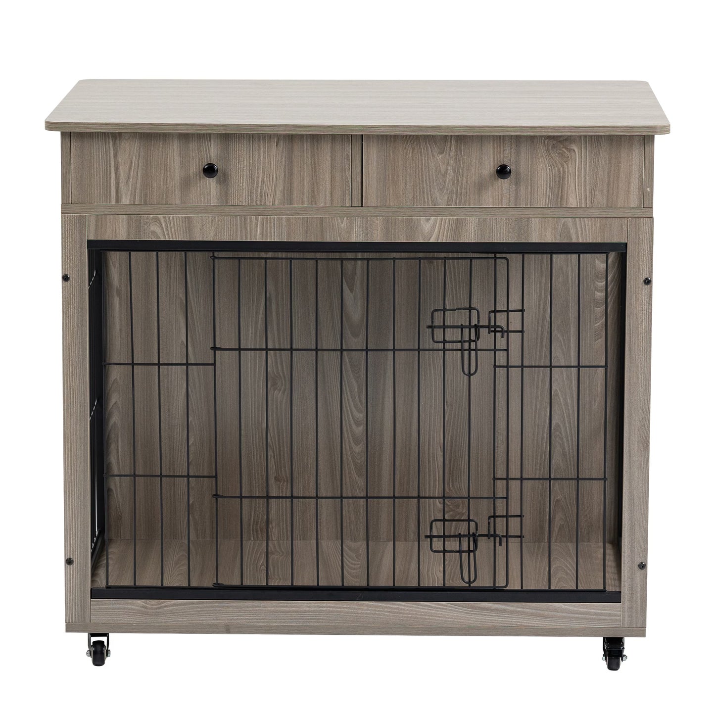 Dog Crate Furniture, Wooden Dog Crate End Table, 38.4 Inch Dog Kennel With 2 Drawers Storage, Heavy Duty Dog Crate, Decorative Pet Crate Dog Cage For Large Indoor Use