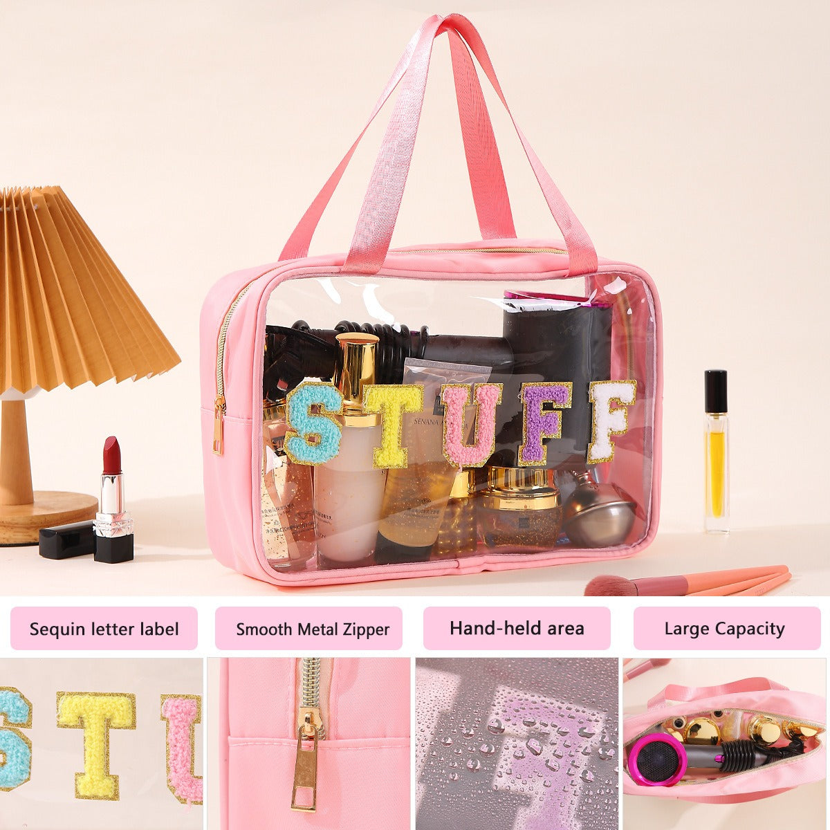 Clear Waterproof Makeup Bag, Portable Cosmetic Storage Bag, Zipper Toiletry Bag for Travel, Makeup Organizer for Home