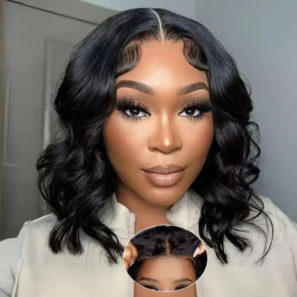 Bob Wig Human Hair 200 Density Glueless Wigs Human Hair Pre Plucked Pre Cut Body Wave Glueless Wigs Human Hair 5x8 Hd Lace Closure Wigs Human Hair Wear And Go Glueless Wigs With Baby Hair (14 Inch)