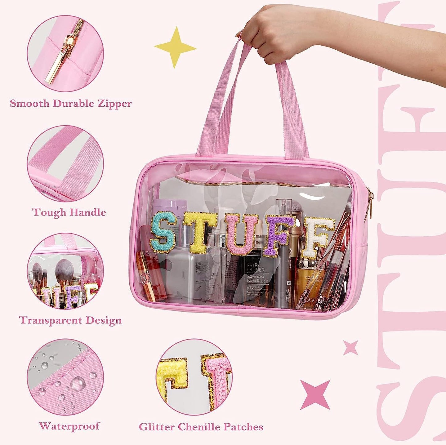 Clear Waterproof Makeup Bag, Portable Cosmetic Storage Bag, Zipper Toiletry Bag for Travel, Makeup Organizer for Home