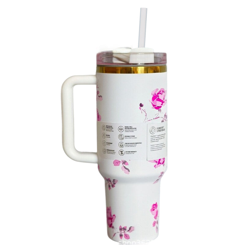 40oz Stainless Steel Vacuum Travel Car Mug with Handle, Lid and Straw. Large Capacity Water Bottle Cup Tumbler.