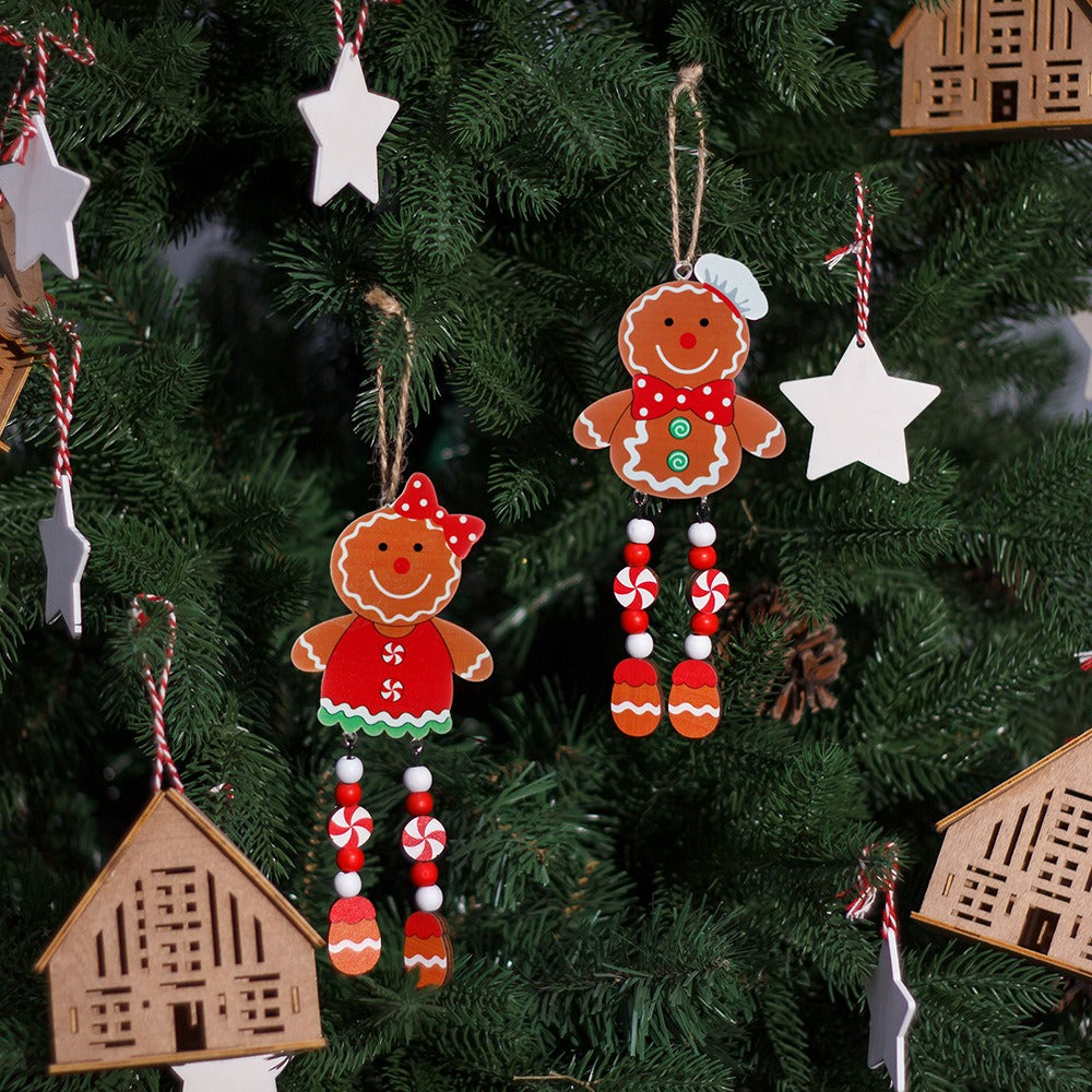 Christmas tree ornaments wooden gingerbread figurines couples long legs small ornaments