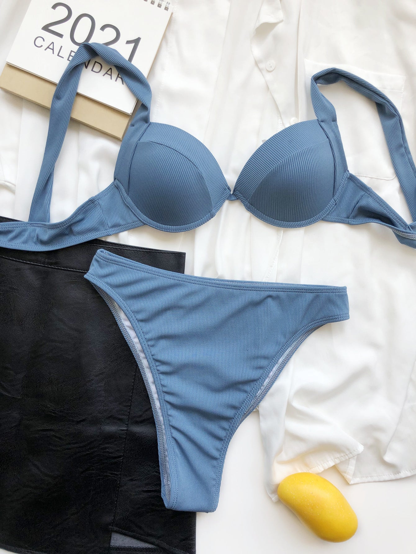 Hard Cup Bikini High Waist Solid Color Swimsuit