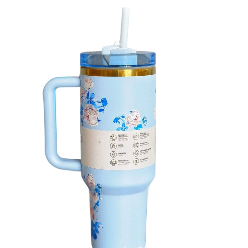40oz Stainless Steel Vacuum Travel Car Mug with Handle, Lid and Straw. Large Capacity Water Bottle Cup Tumbler.