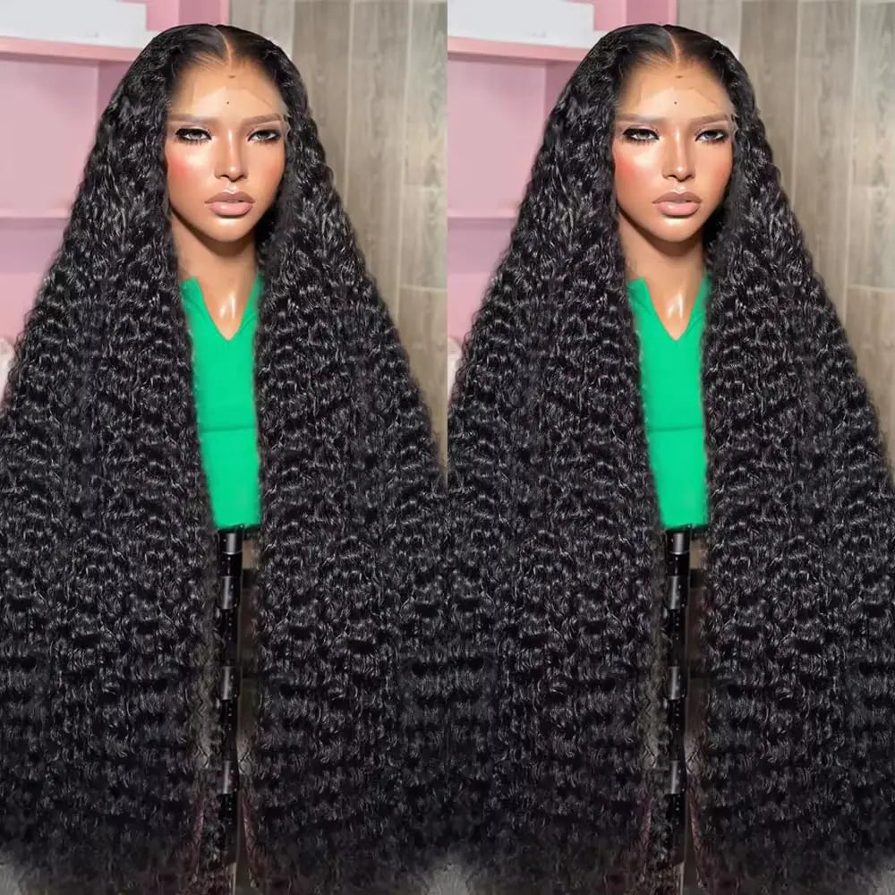 13x6 Deep Wave Lace Front Wigs Human Hair Glueless Wigs Human Hair 200% Density HD Lace Front Wigs Human Hair Pre Plucked with Baby Hair Wet and Wavy Lace Front Wigs Human Hair Natural Black(22 Inch)