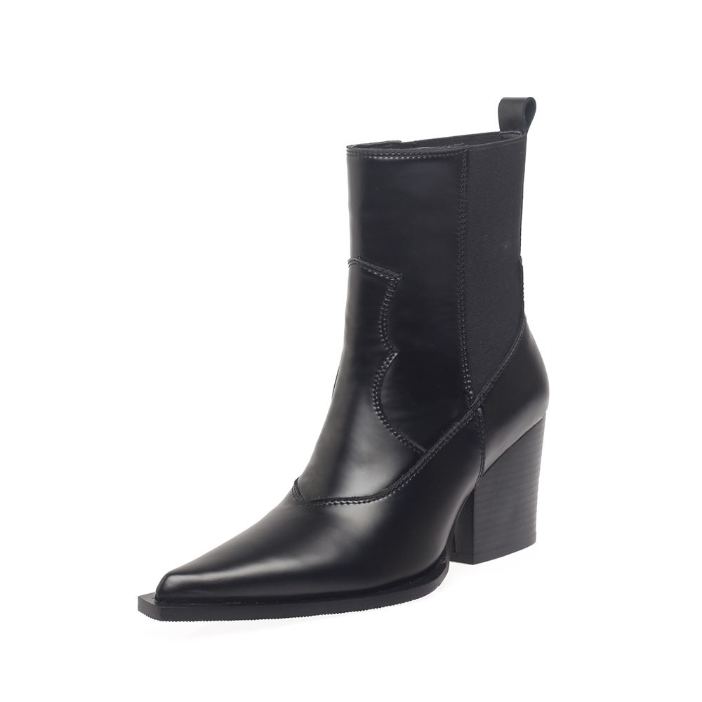 Pointed splicing sleeve, thick high-heeled fashion boots, women's boots