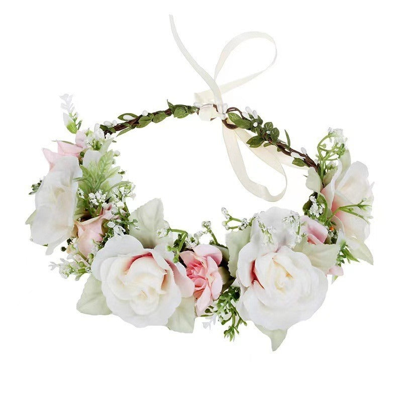Simulated Rose Blossoms Adjustable Headwear Wreath Bridal Forest Flower Wedding Photography Scale Pretend