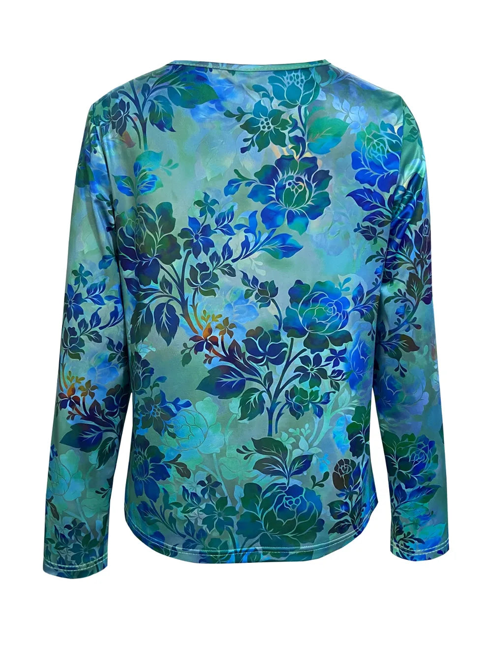 Women's digital printed V-neck long sleeved T-shirt for spring and autumn