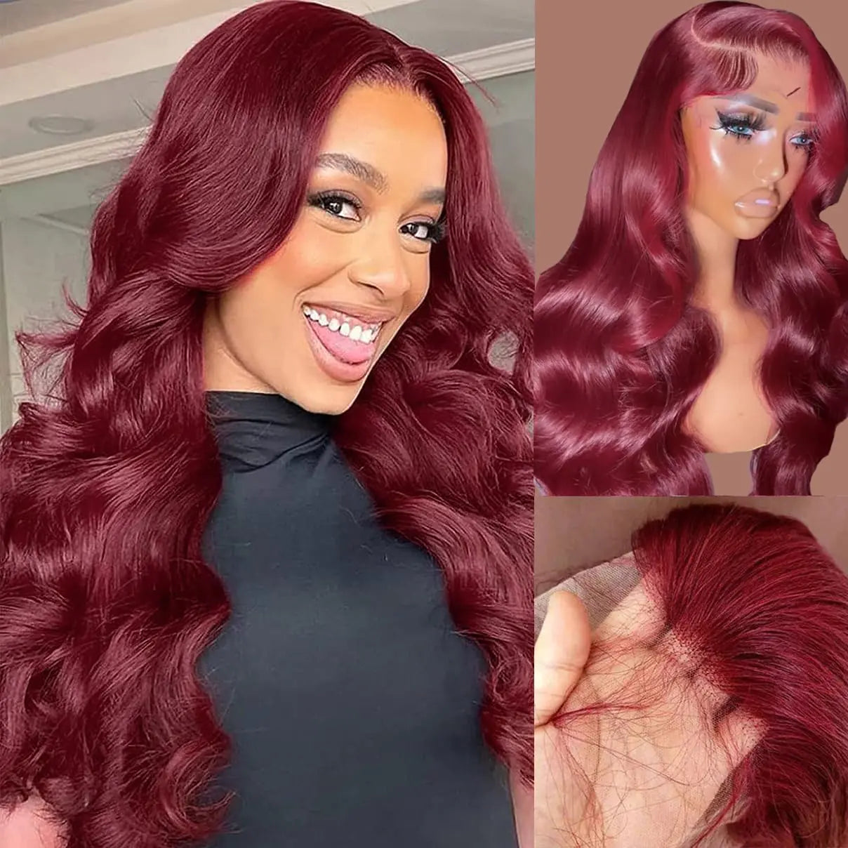 28 Inch 99j Burgundy Lace Front Wigs Human Hair Glueless Wine Red Colored Body Wave Wigs Pre Plucked with Baby Hair 180 Density 13x6 HD Transparent Frontal Wigs for Women