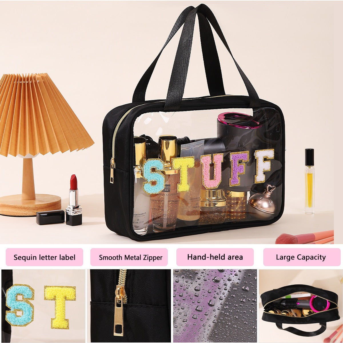 Clear Waterproof Makeup Bag, Portable Cosmetic Storage Bag, Zipper Toiletry Bag for Travel, Makeup Organizer for Home