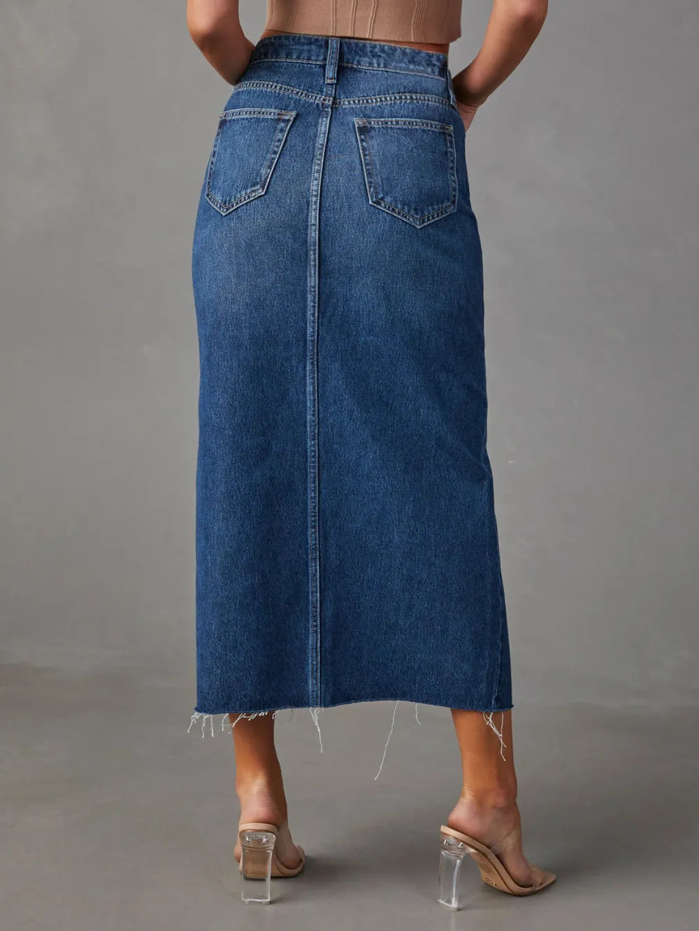 A-line slit slimming denim half length skirt