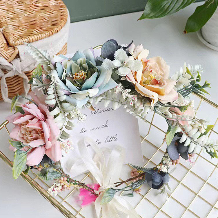 Korean garland headdress fresh big Peony corolla walk show dance headdress holiday pastoral props hair band