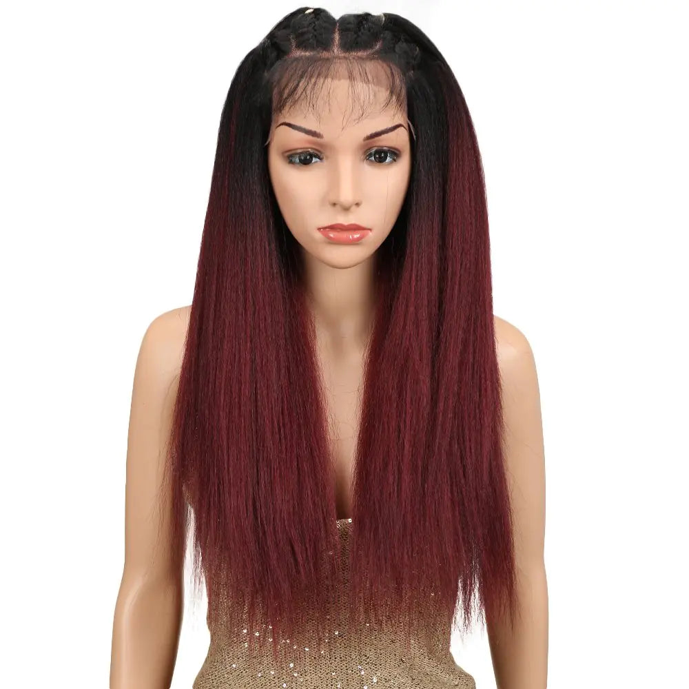 Joedir 24" Straight Yaki Free Part Lace Frontal Wigs with Baby Hair Hight Temperature Synthetic Human Hair Feeling Wigs For Black Women 180% Density Wigs Ombre Color 200g(TT1B/530)