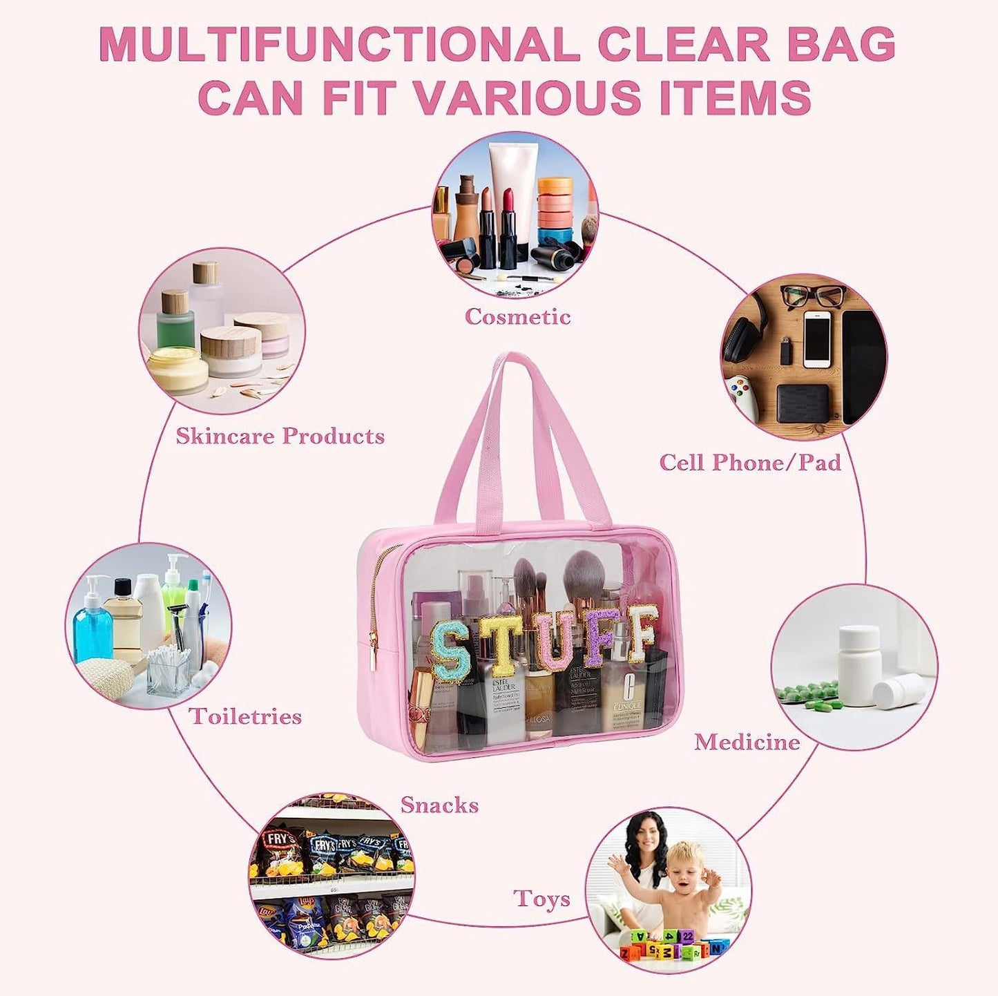 Clear Waterproof Makeup Bag, Portable Cosmetic Storage Bag, Zipper Toiletry Bag for Travel, Makeup Organizer for Home
