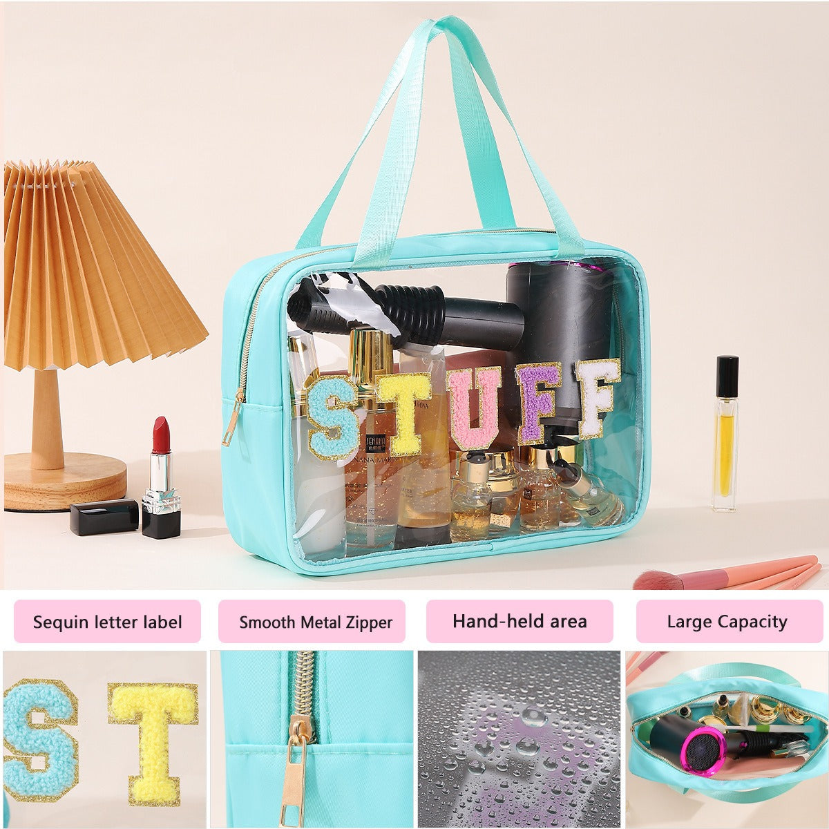 Clear Waterproof Makeup Bag, Portable Cosmetic Storage Bag, Zipper Toiletry Bag for Travel, Makeup Organizer for Home