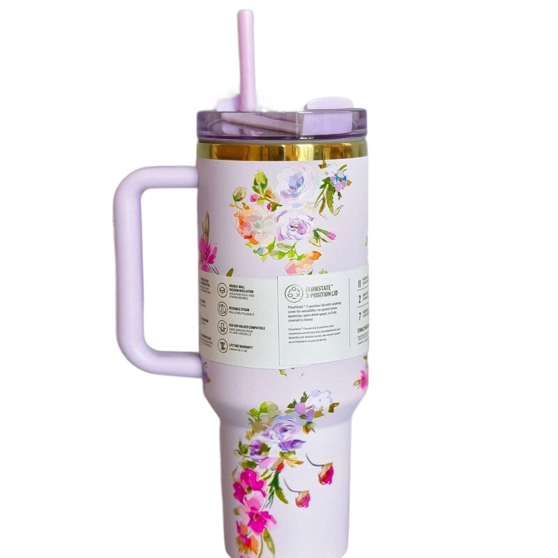 40oz Stainless Steel Vacuum Travel Car Mug with Handle, Lid and Straw. Large Capacity Water Bottle Cup Tumbler.