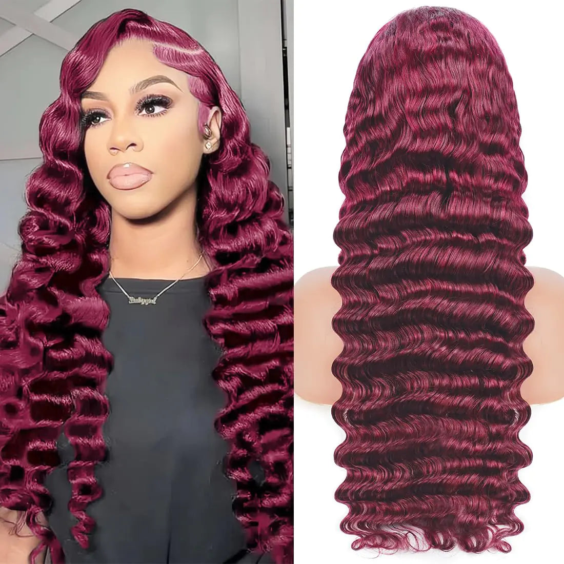 OLFORY Burgundy Lace Front Wigs Human Hair Wigs for Black Women 13x4 HD Transparent Lace Frontal Wigs Pre Plucked 200% Density 99j Loose Deep Glueless Wigs Red Wine Brazilian Virgin Wig 30 Inch