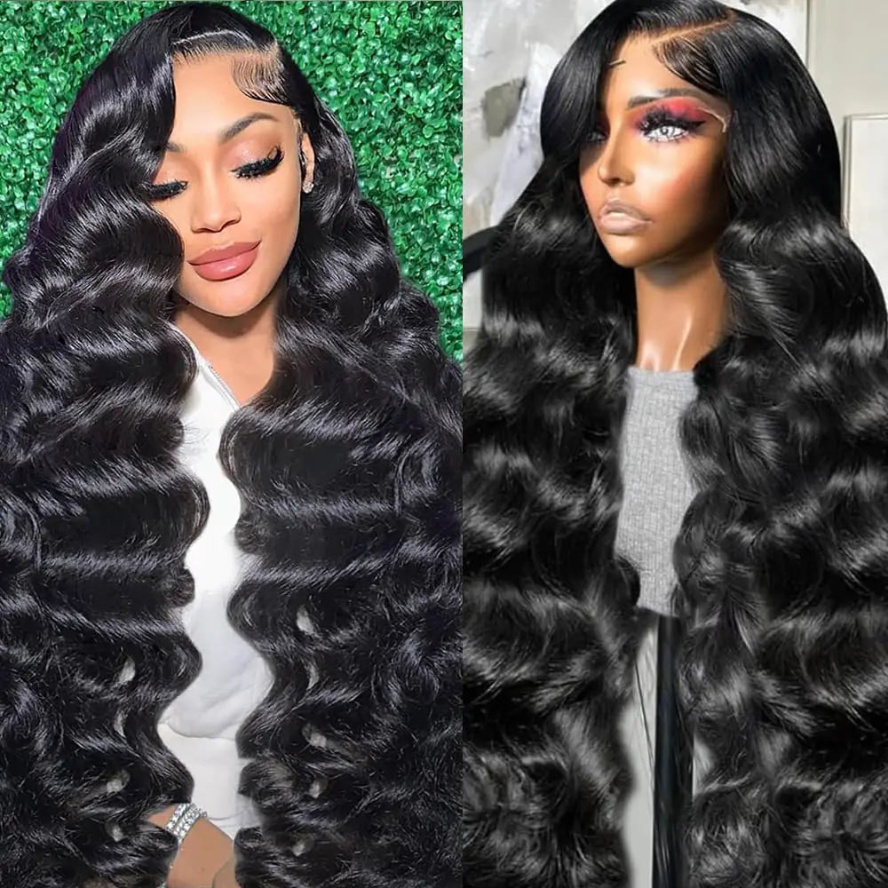 VKVL 32 Inch Body Wave Lace Front Wigs Human Hair Pre Plucked 13x4 HD Lace Frontal Wigs Human Hair 180 Density Glueless Wigs Human Hair with Baby Hair Natural Black