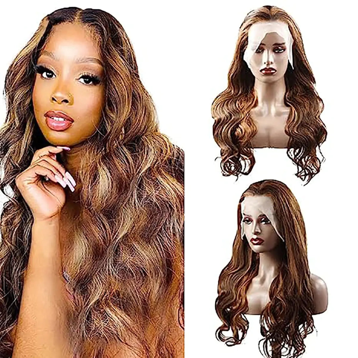GzorOuzr 13X6 P4/30 Body Wave Human Hair Wigs Highlight Brazilian Remy Hair Wigs For Women 130% Density Glueless No Lace Wig Frontal Wigs 22 Inch