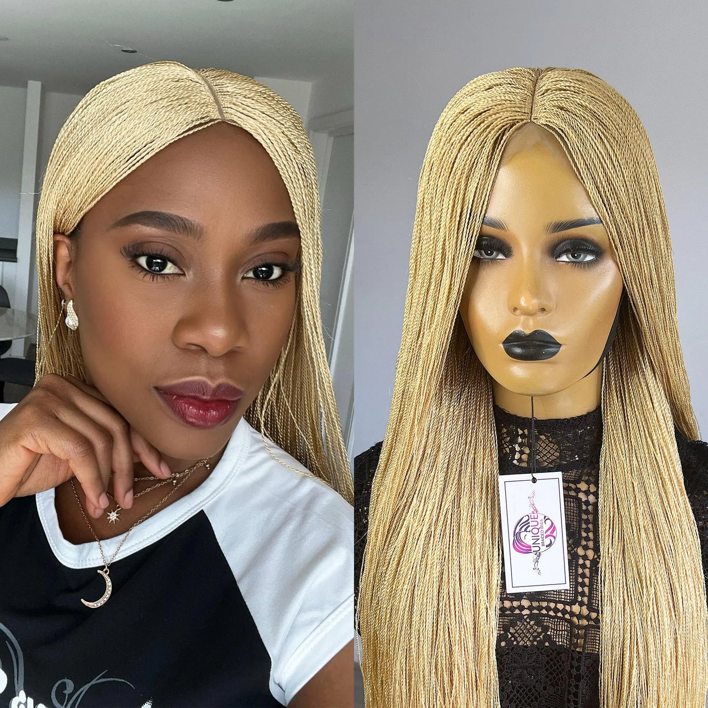 UniqueBraidedWigs New Micro Needle Senegalese Twists Braided Wig Micro Braids Wigs Braided Wigs for Black Women Micro Twists Wigs Synthetic Handmade Braided Wig (#613) - 38 inches