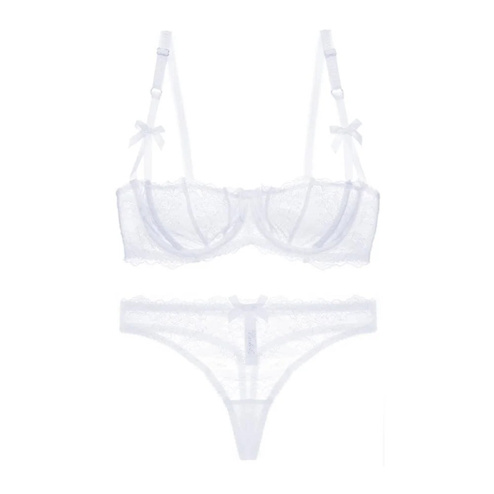 Women's Lingerie Floral Lace Bra and Thong Set