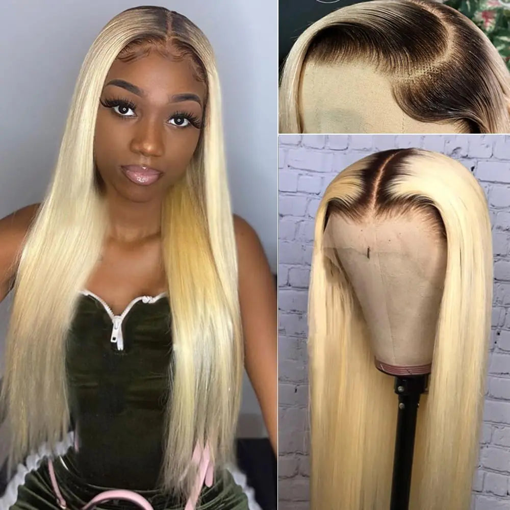 28 Inch Blonde Human Hair Lace Front Wigs for Black Women13x4 Free Part Brazilian Human Hair Wigs Pre Plucked Hairline with Baby Hair #1b/613 Ombre Straight Lace Front Wigs Full Ends…