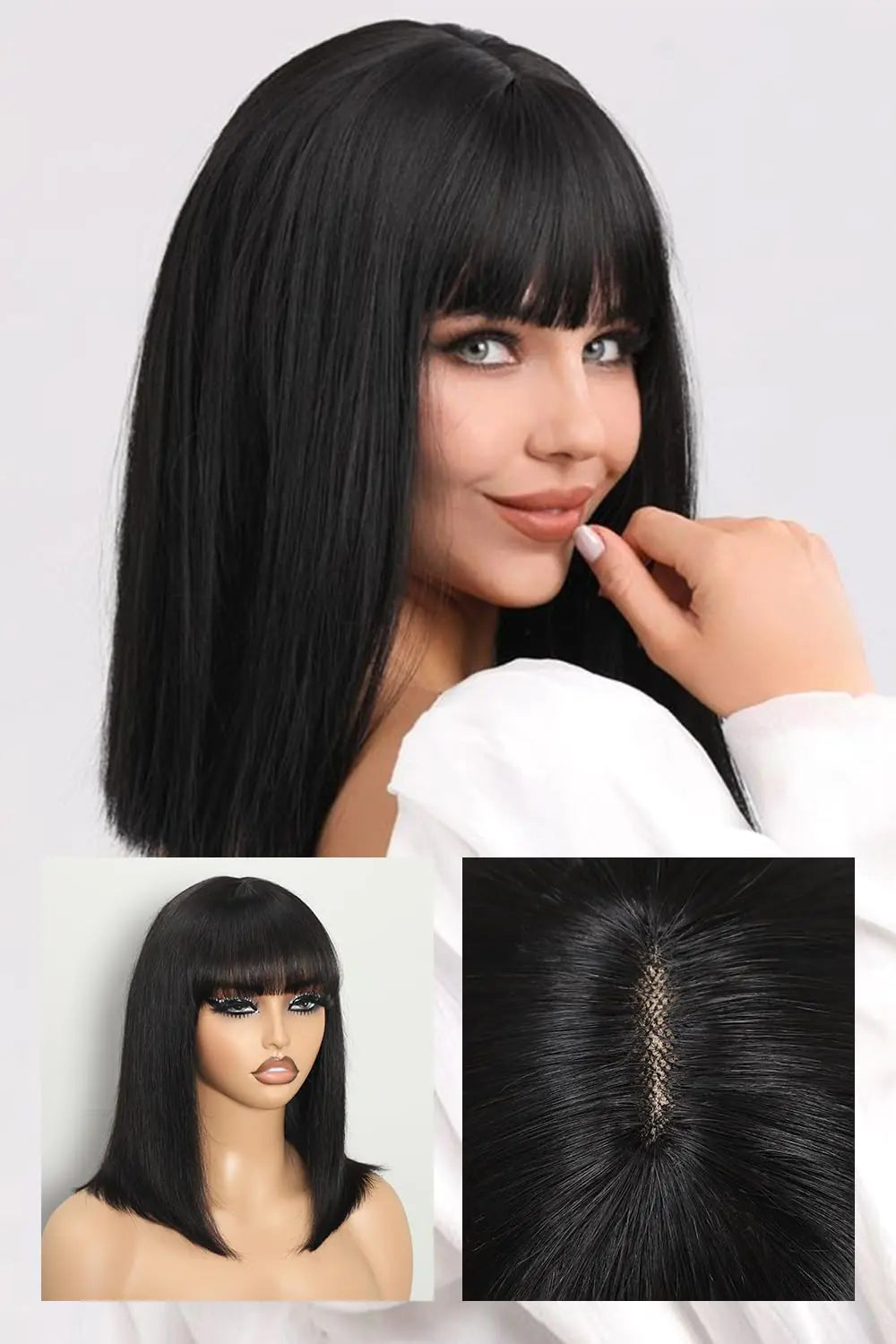 Ueprfect Bob Wigs For Black Women Bob Wig with Bangs Glueless Wigs Human Hiar Bob Wigs Human Hair Glueless Wear and Go 2x1 Transparent Lace Bob Wigs For Women(Natural Black 14inches)