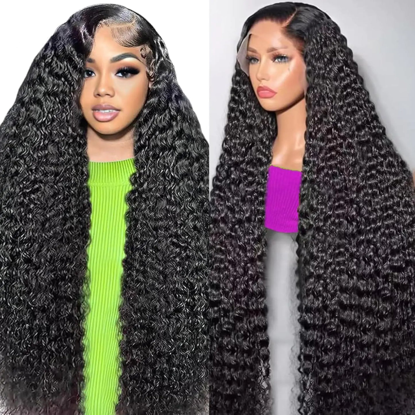UTracycoy 32 Inch Deep Wave Human Hair Lace Front Wigs for Black Women 180 Density 13x4 HD Transparent Lace Frontal Wigs Deep Curly Lace Front Wigs Human Hair (32 Inch)