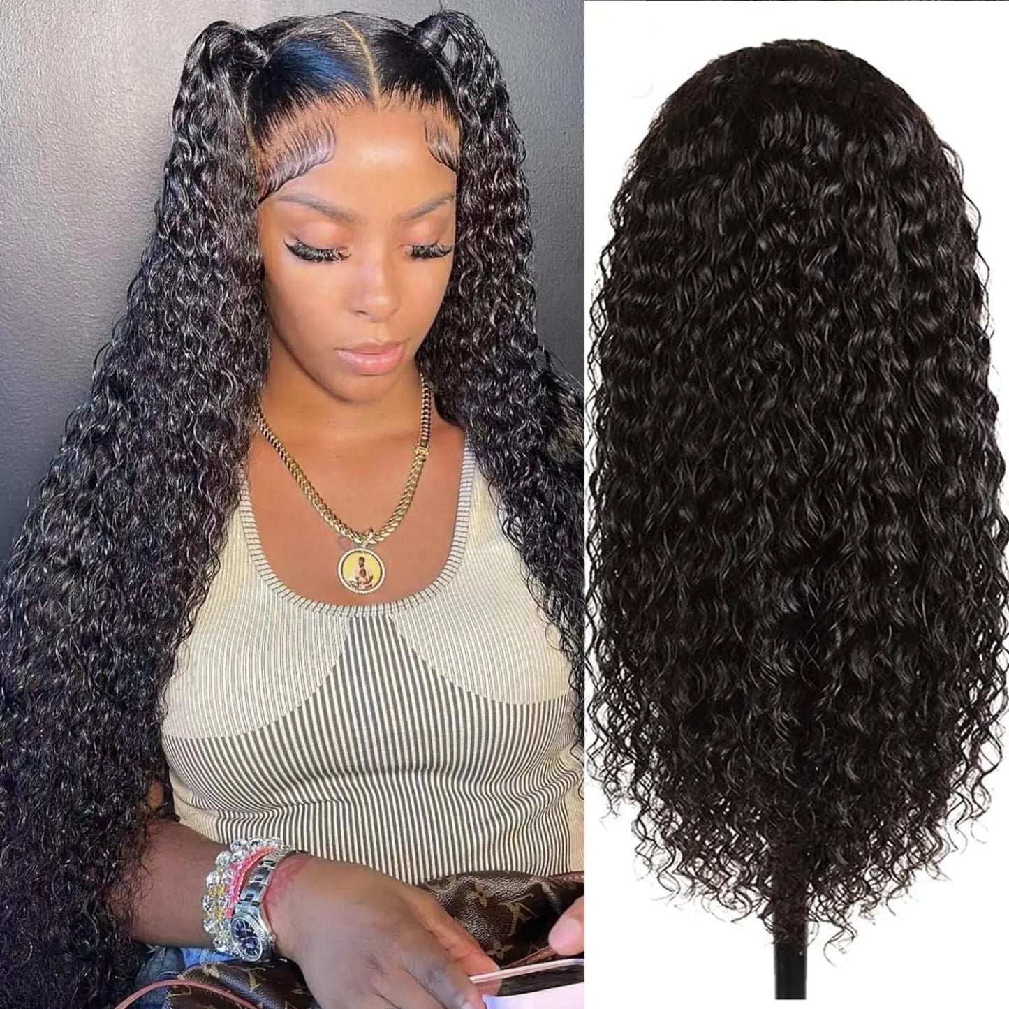 Glueless Wigs Human Hair Pre Pluck 180% Density 13x4 Wet and Wavy Water Curly HD Lace Front Wigs Human Hair Pre Pluck with Baby Hair Wigs for Black Women (28inch)