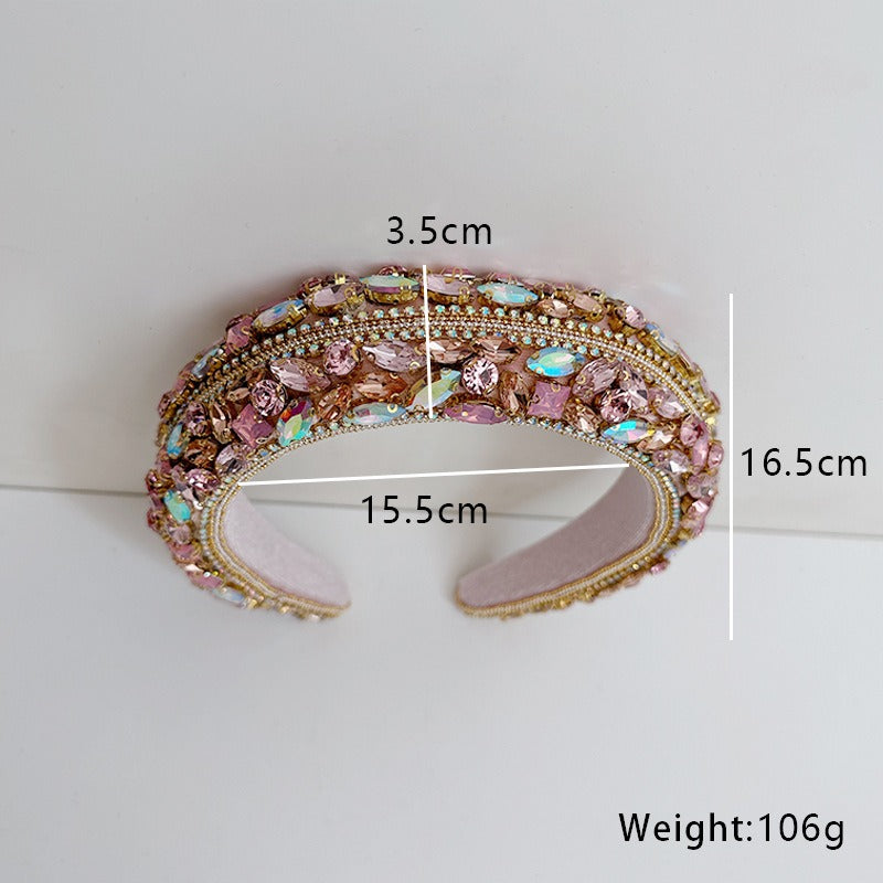 Baroque retro exaggerated colored glass diamond hair hoop women's flannel wide edge hair accessories