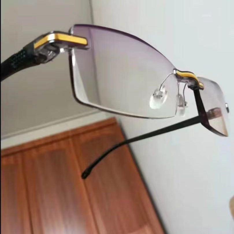 New frameless diamond trimmed reading glasses with anti blue light and blue film integrated men's reading glasses metal