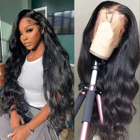 GOMOST 13x4 Body Wave Lace Front Wigs 32 Inch HD Transparent Lace Front Wigs for Black Women Human Hair 180% Density Glueless Wigs Human Hair Pre Plucked with Baby Hair Natural Black