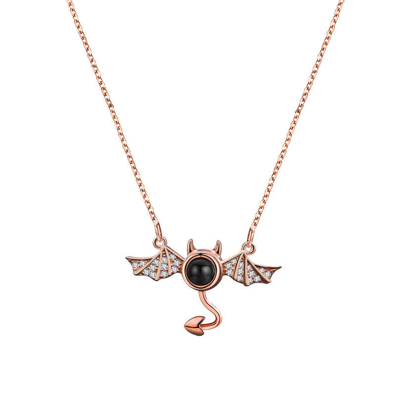 100 languages I love you, projection necklace, female demon, niche European and American design, collarbone chain jewelry