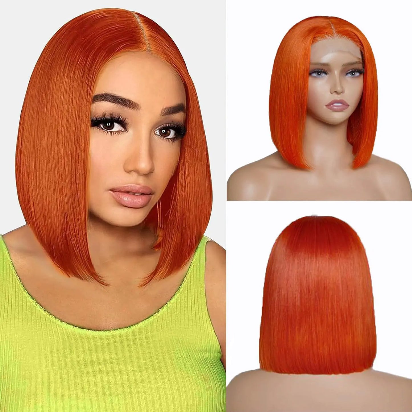 Jinhongze Ginger Orange Bob Wig Human Hair 4X4 Lace Closure Wigs Human Hair Bob Wig 350# Color HD Lace Front Wigs Straight Bob Lace Front Wigs for Women 10 Inch