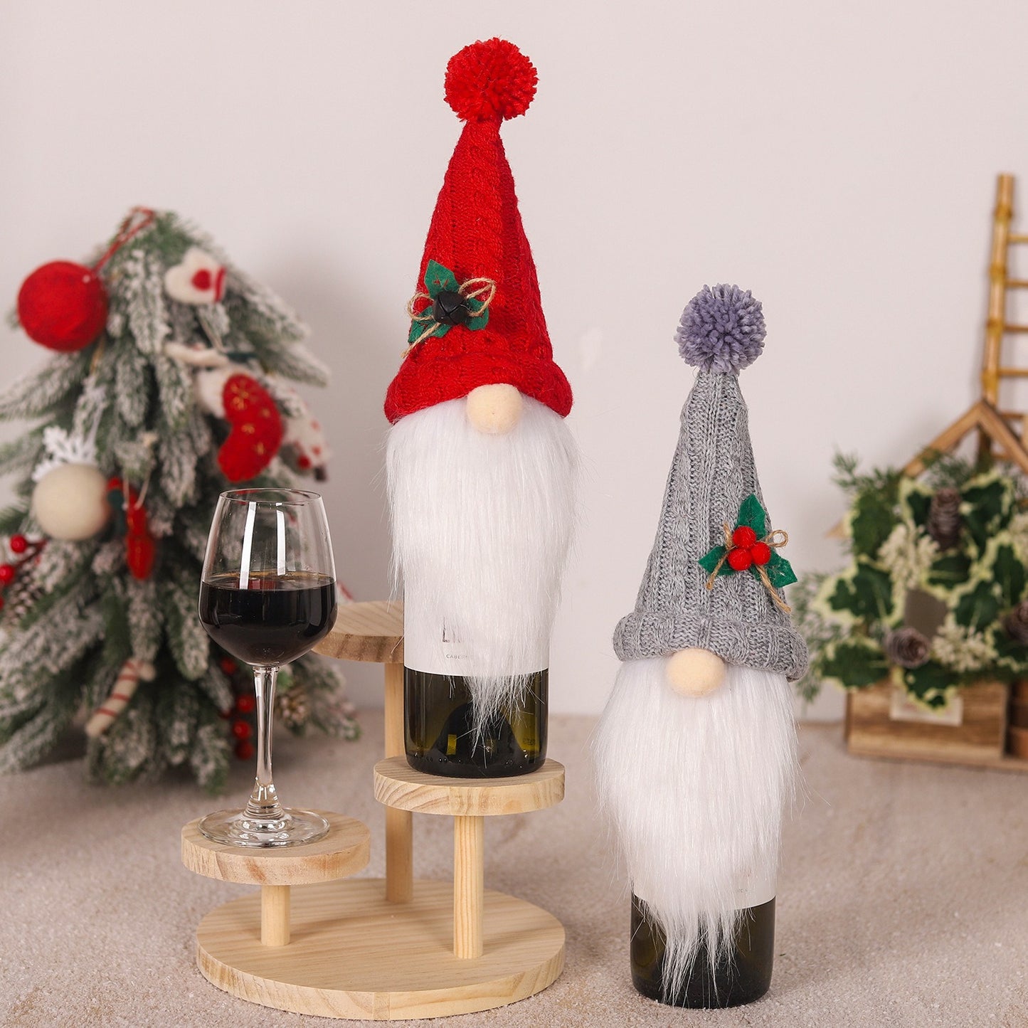 Christmas Decoration Red Wine Bag Red Wine Bottle Forester Faceless Doll Knitted Hat Striped Wine Bottle Cover
