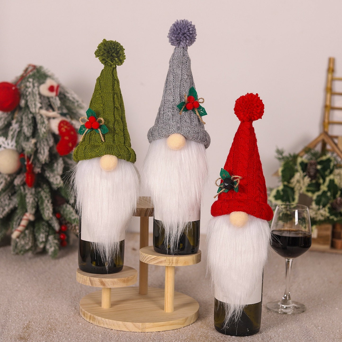 Christmas Decoration Red Wine Bag Red Wine Bottle Forester Faceless Doll Knitted Hat Striped Wine Bottle Cover