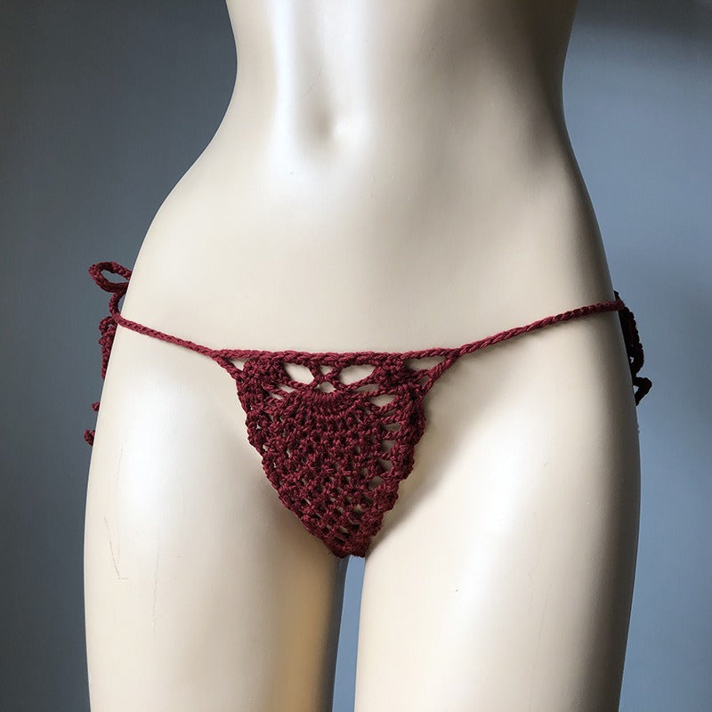 European and American fashion modern retro style Instagram beach handmade woven flower bud fun hollow out shorts