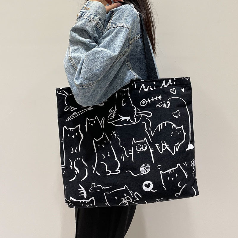 Canvas Bag Women's Large Capacity Handbag Original Bag College Student Shoulder Bag