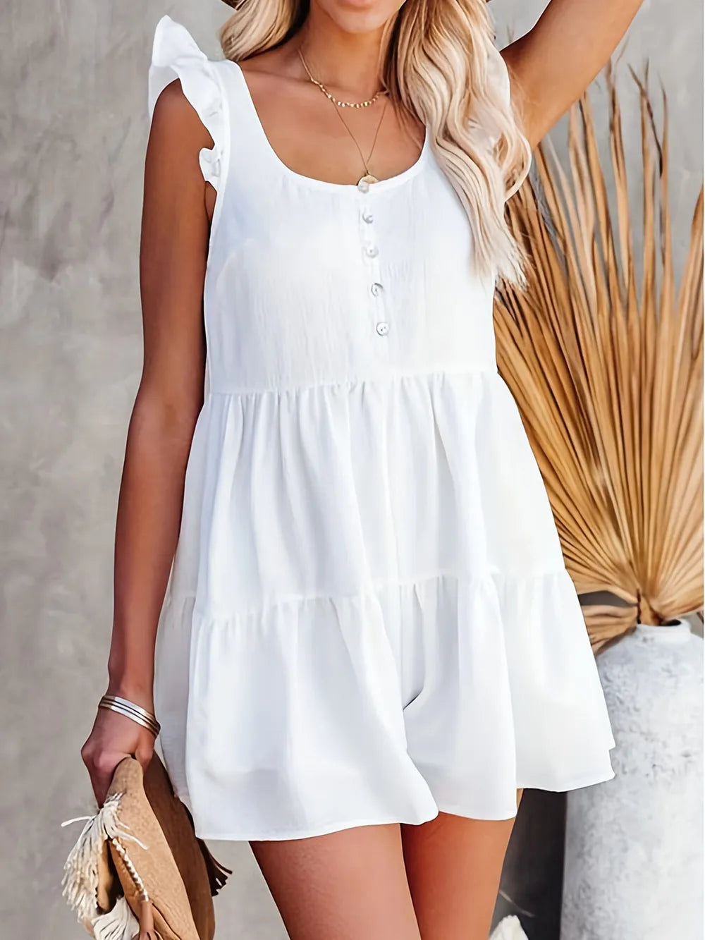 Summer new solid color short sleeved backless jumpsuit for women
