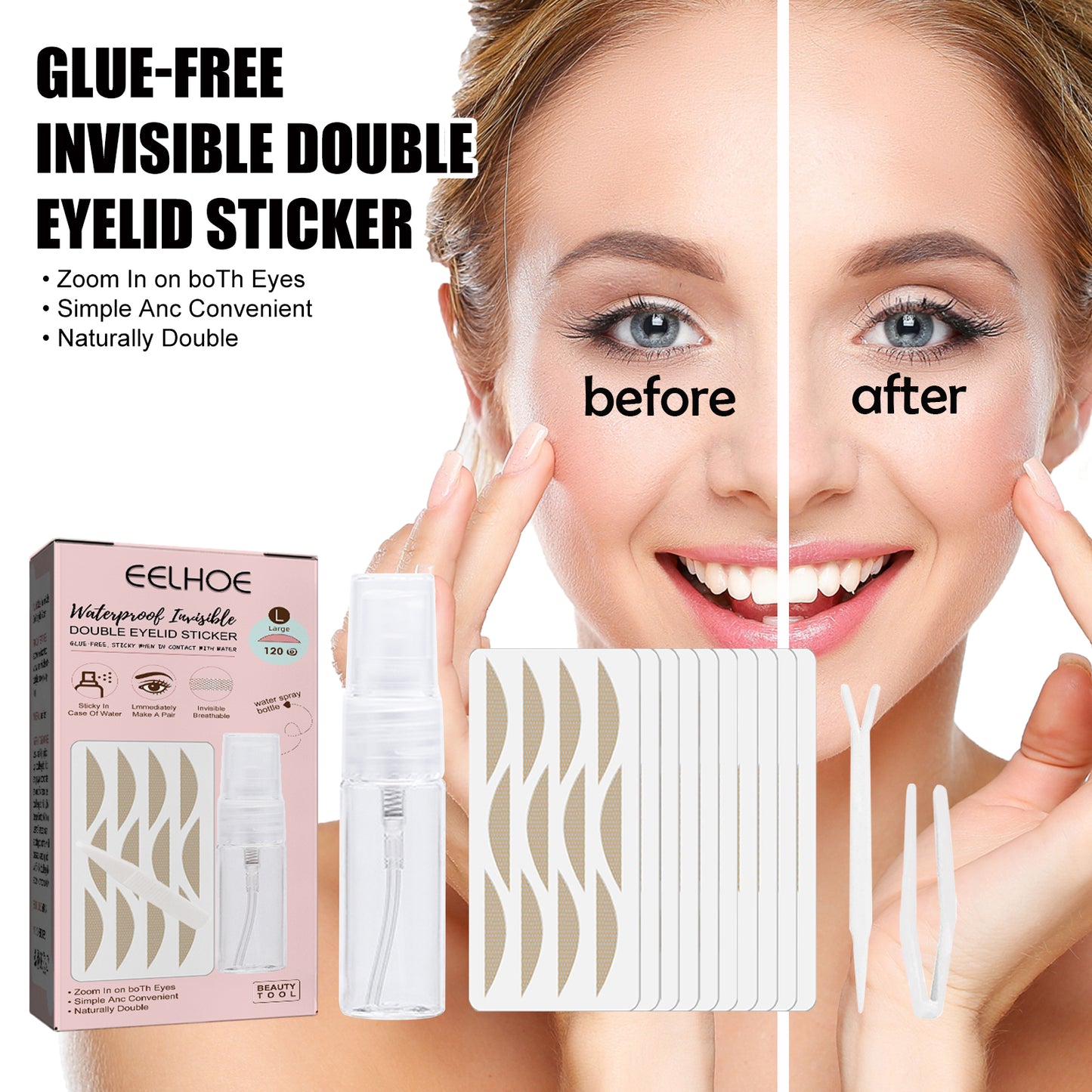 Lace Non-trace Double Eyelid Tape, Natural Non-trace Non-glue Lace Double Eyelid Tape