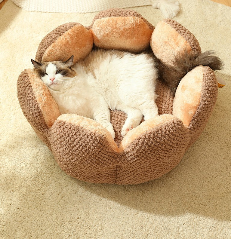 Pet Nest Cactus Petal Shaped Nest Large Space Soft And Warm Sleeping Cat And Dog Nest Mat