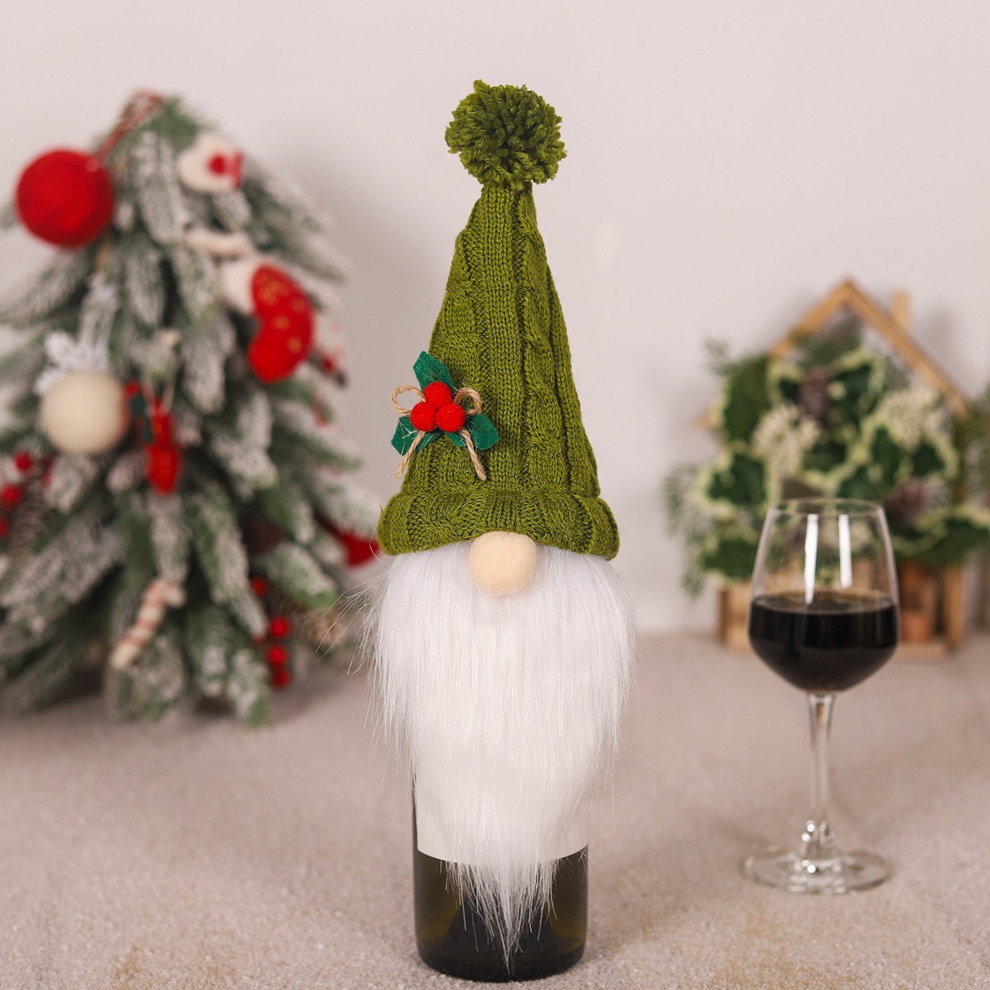 Christmas Decoration Red Wine Bag Red Wine Bottle Forester Faceless Doll Knitted Hat Striped Wine Bottle Cover