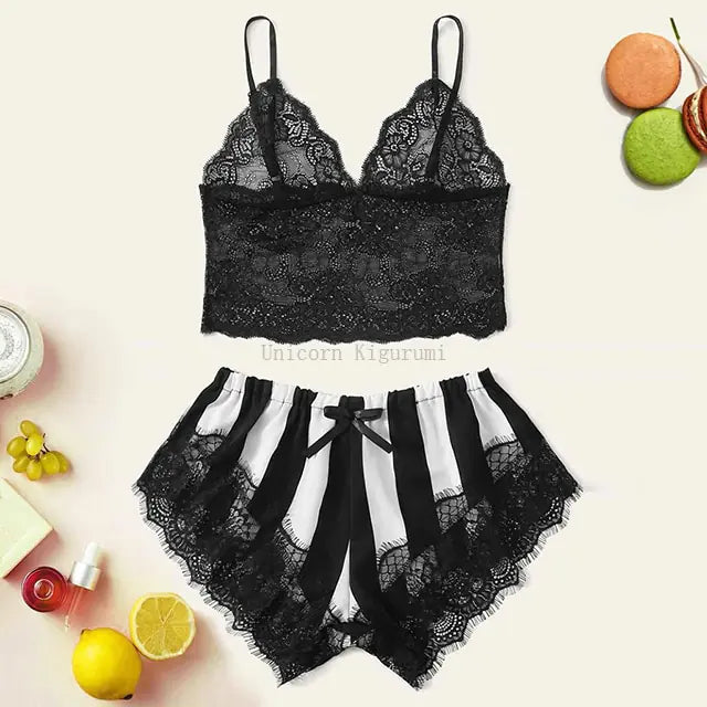 Lace Dot Print Pajama Set