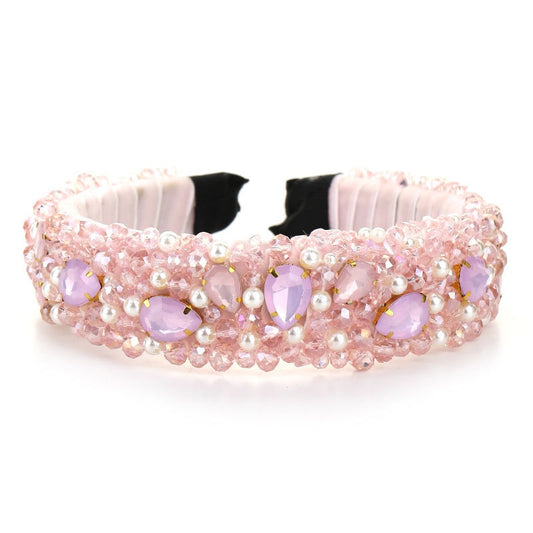 Fashionable Super Sparkling Crystal Pearl Hair Hoop Handsewn Simple Face Wash Headband