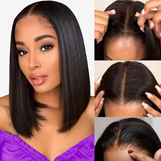 Wear and Go Glueless Bob Wig Human Hair Pre Plucked Pre Cut 5X5 HD Lace Closure Bob Wigs Human Hair For Black Women Straight Short Bob Wigs Human Hair Glueless For Beginners 180% Density 12 inch