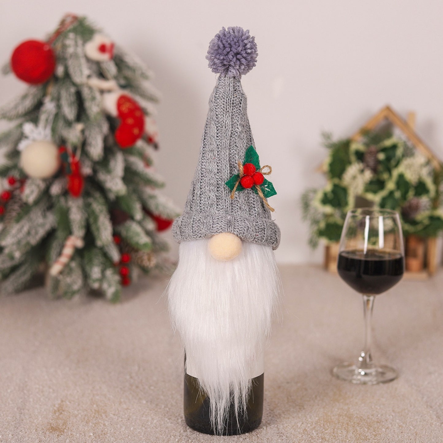 Christmas Decoration Red Wine Bag Red Wine Bottle Forester Faceless Doll Knitted Hat Striped Wine Bottle Cover